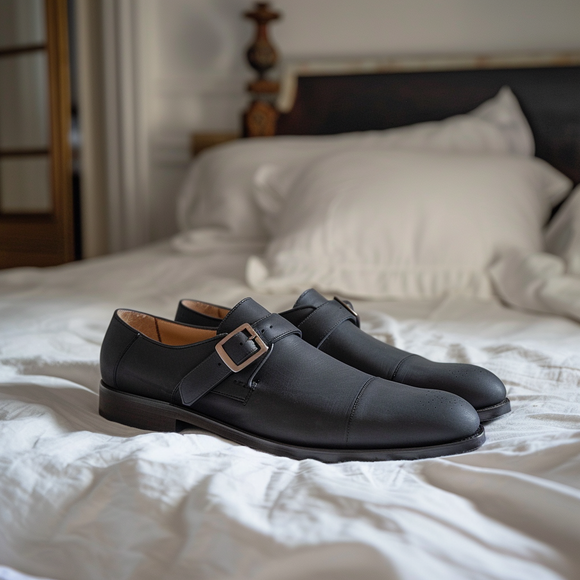 Black Nubuck Leather Luigi Monk Straps