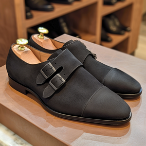 Black Nubuck Leather Mario Monk Straps