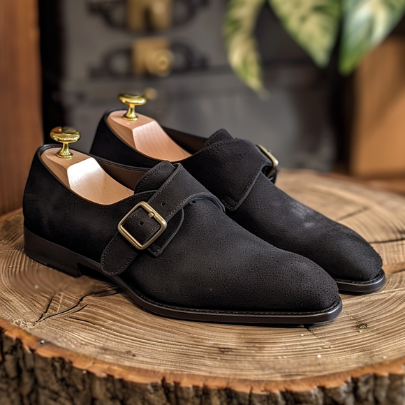 Black Nubuck Leather Martino Monk Straps