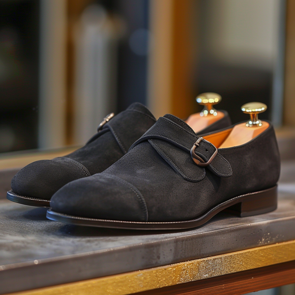 Black Nubuck Leather Massimo Monk Straps