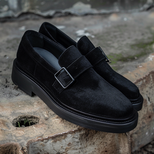 Black Suede Leather Giasone With Thick Sole Monk Straps