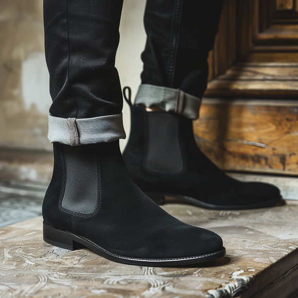 Black Nubuck Leather Abramo Chelsea Boot