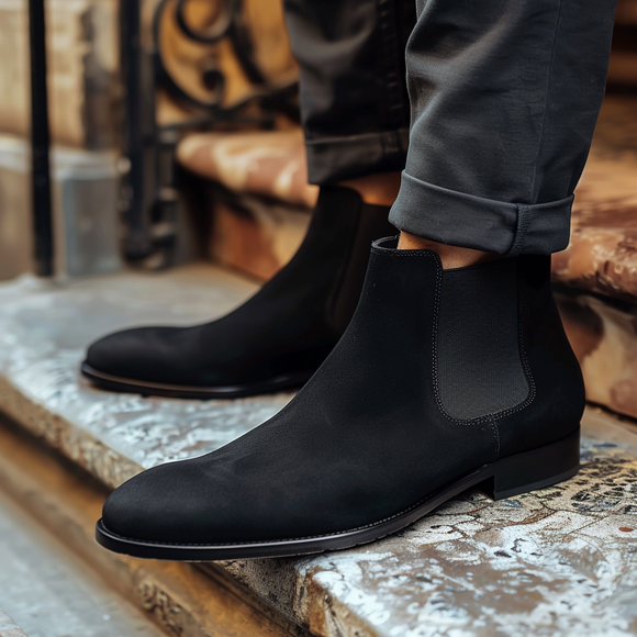 Black Nubuck Leather Adelchi Chelsea Boot