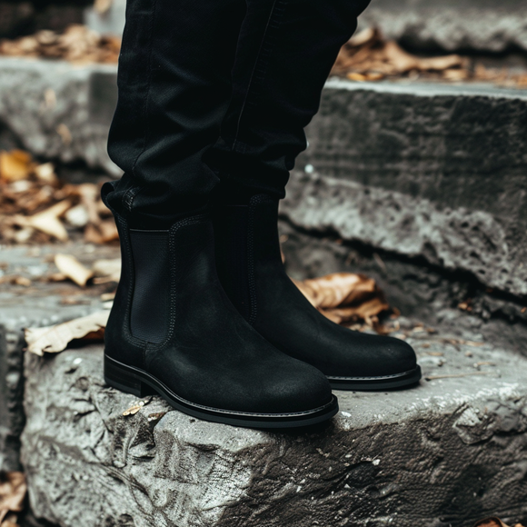 Black Nubuck Leather Agostino Chelsea Boot