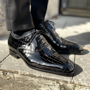 Guglielmo Black Leather Croc Print Oxford