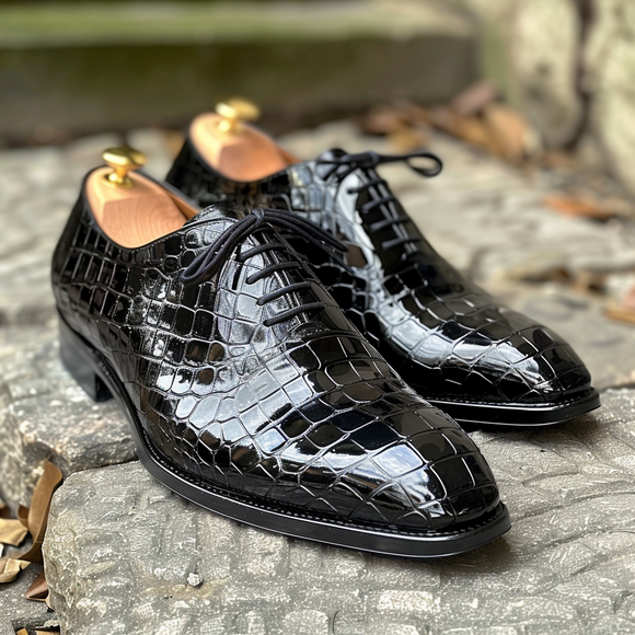 Ignazio Black Leather Croc Print Oxford