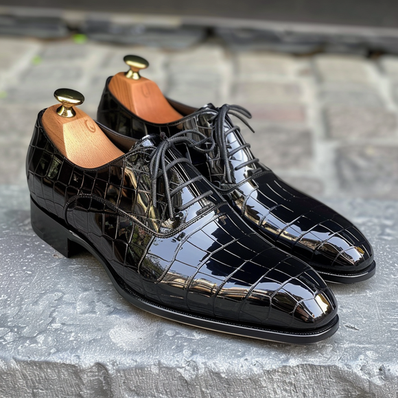 Ippazio Black Leather Croc Print Oxford