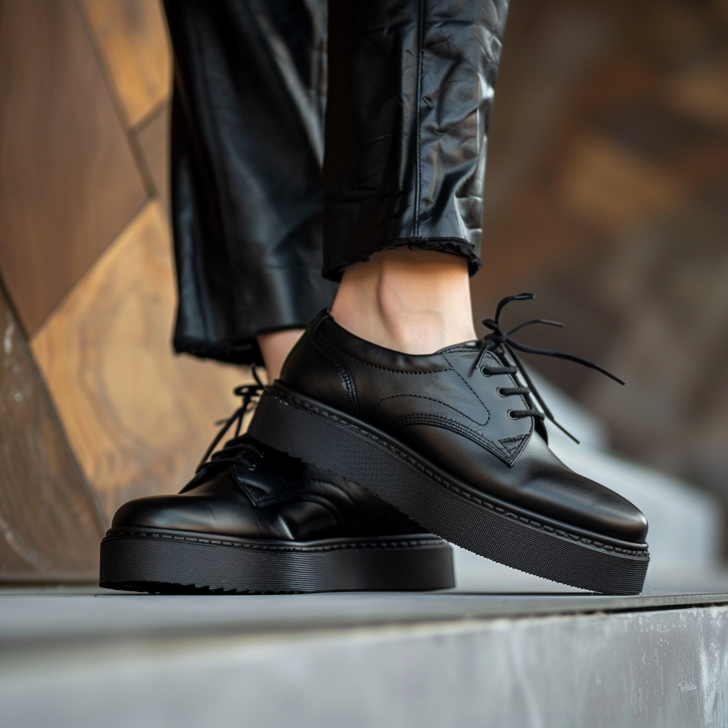 Black Leather Cantius With Thick Sole Oxford Shoe: The Royale Collection