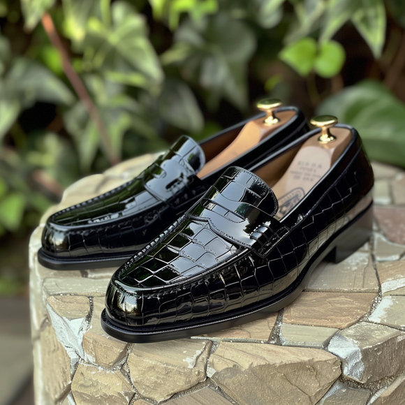 Black croc loafers online