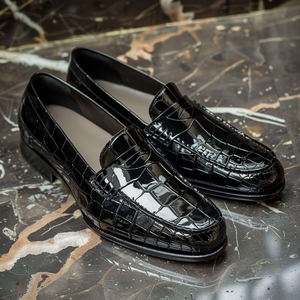 Black Croc Print Leather Alighiero Loafers