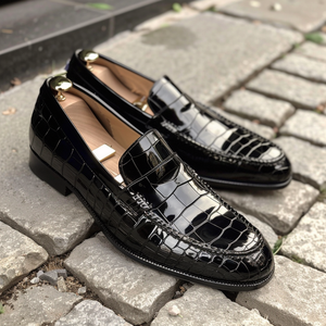 Black Croc Print Leather Annibale Loafers