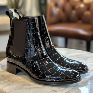 Black Croc Print Leather Nazario Slip On Chelsea Boots