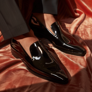 Black Patent Leather Calimero Slip On Pointed Loafer Shoes