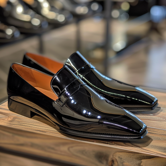 Black Patent Leather Candido Slip On Pointed Loafer Shoes