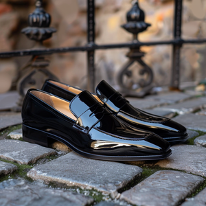 Black Patent Leather Candido Slip On Pointed Loafer Shoes