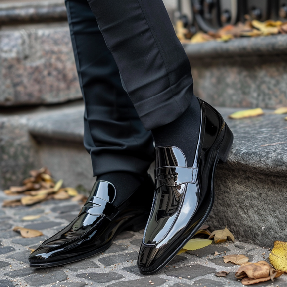 Black Patent Leather Carletto Slip On Pointed Loafer Shoes