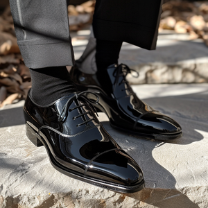 Black Patent Leather Edgardo Lace-Up Pointed Oxford Shoes