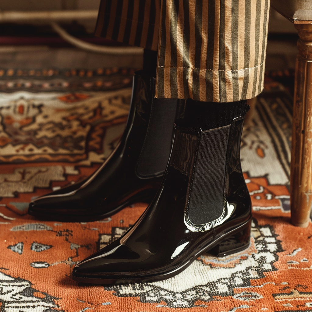 Black Shiny Patent Leather Araldo Slip On Pointed Chelsea Boots