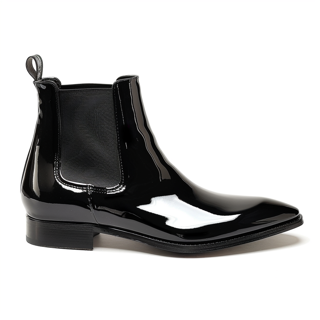 Black Shiny Patent Leather Alfredo Slip On Pointed Chelsea Boots for Men