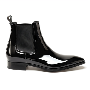 Mens black patent leather chelsea boots best sale