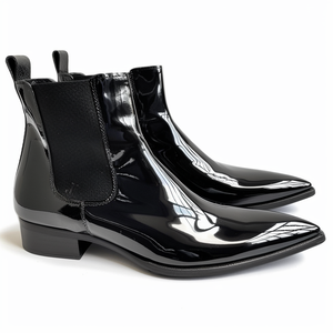 Black Patent Leather Aloisio Slip On Pointed Chelsea Boots