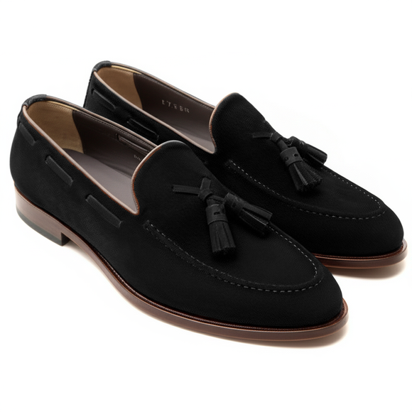 Black Suede Leather Barbican Tassel Loafers