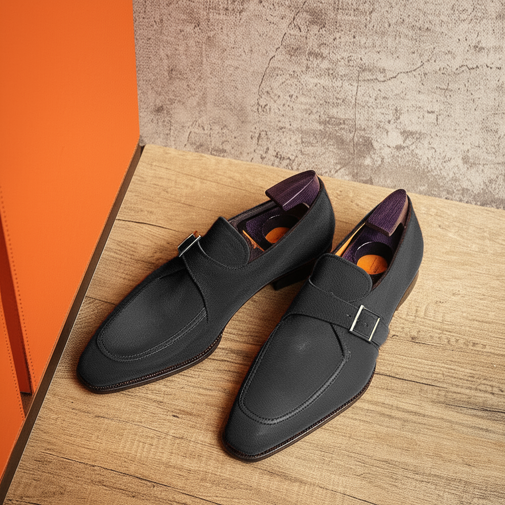 Black Suede Leather Algarve Single Monk Straps - AW24