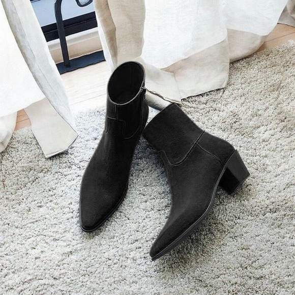 Black Suede Leather Fiorina Slip On Zipper Pointed Boots for Men AW24