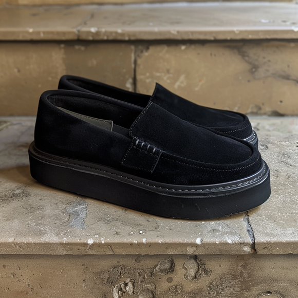 Black Suede Leather Fulberto With Thick Sole Loafers