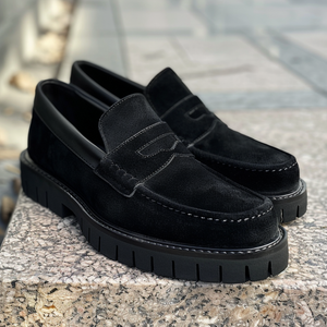 Black Suede Leather Fulvio With Thick Sole Loafers