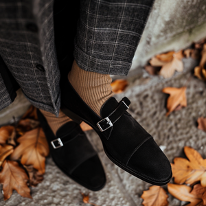 Black Suede Tancredi Monk Straps