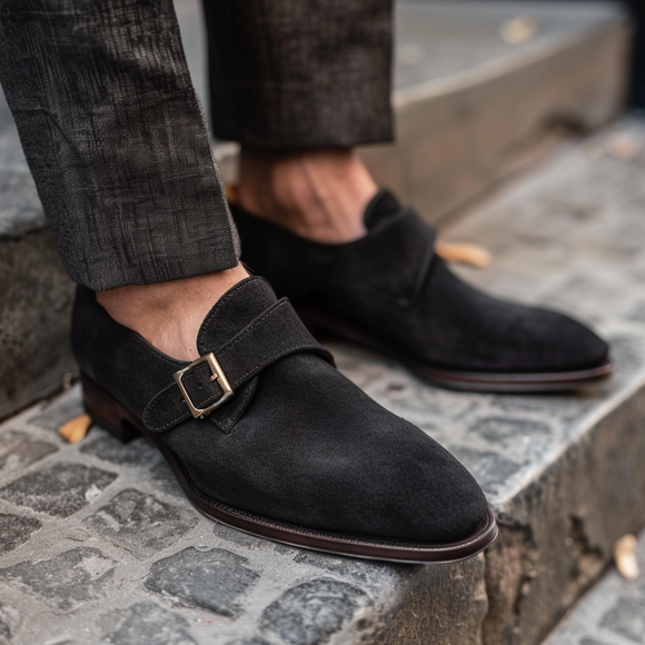 Black Suede Telesforo Monk Straps