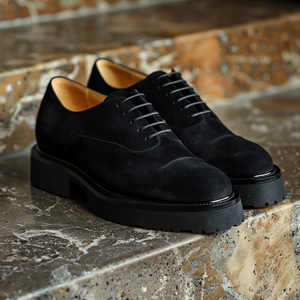 Black Suede Leather Guido With Thick Sole Oxford