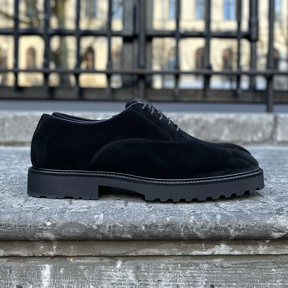 Black Suede Leather Ilario With Thick Sole Oxford