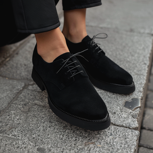 Black Suede Leather Ildebrando With Thick Sole Oxford`