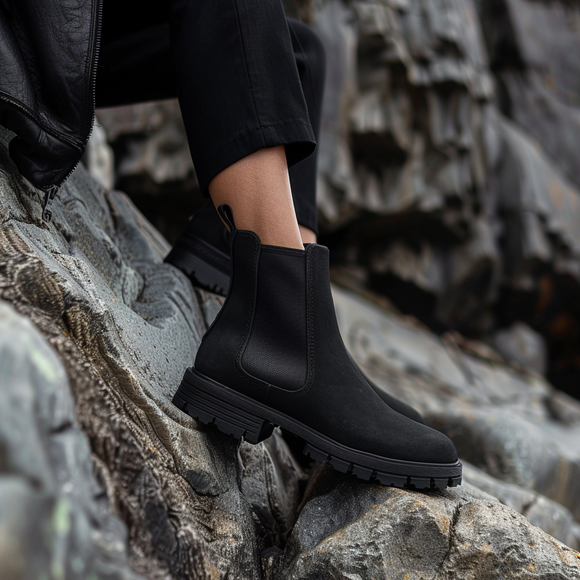 Black Leather Fausto With Thick Sole Zipper Boots