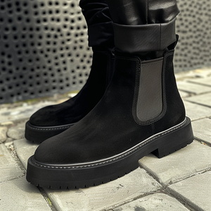 Black Leather Ermanno With Thick Sole Zipper Boots