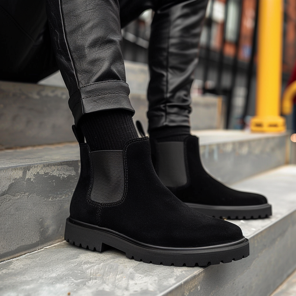 Black Leather Eusebio With Thick Sole Zipper Boots