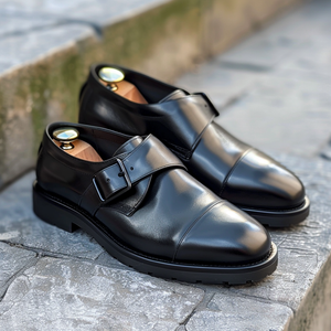 Black Leather Basso With Thick Sole Loafers