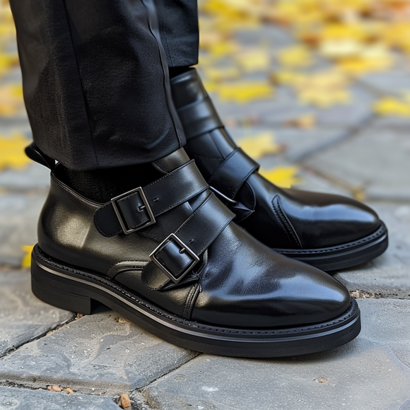 Black Leather Bastiano With Thick Sole Loafers