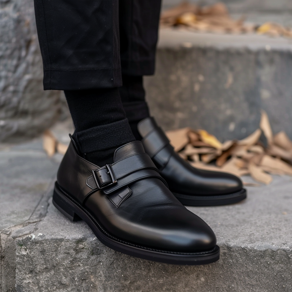 Black Leather Benedetto With Thick Sole Loafers