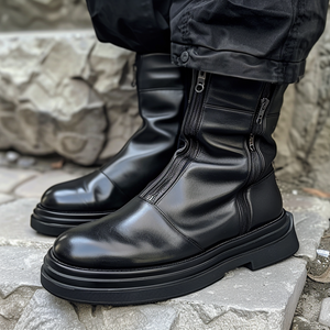 Black Leather Enea With Thick Sole Zipper Boots