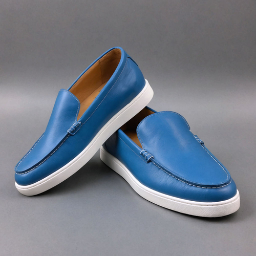 Blue Leather Magnus Slip On Sneakers