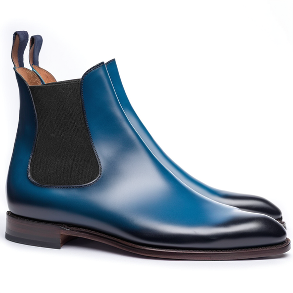 Flat Feet Shoes - Blue Leather Fenland Slip On Chelsea Boots with Arch Support