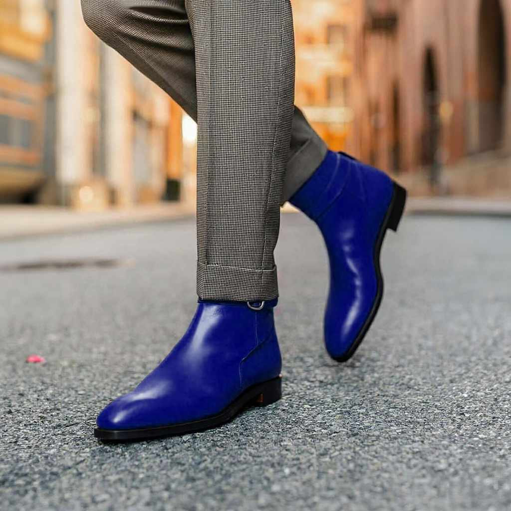 Blue Leather Amarante Slip On Jodhpur Boots