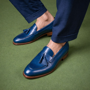 Blue Leather Belize Chunky Tassel Loafers - With Track Soles - AW24