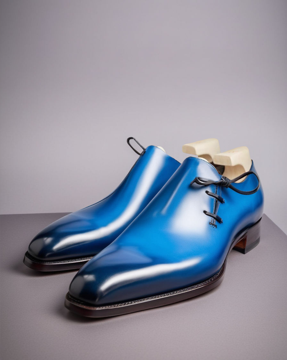 Blue Leather Camria Whole Cut Oxfords - Formal Shoes