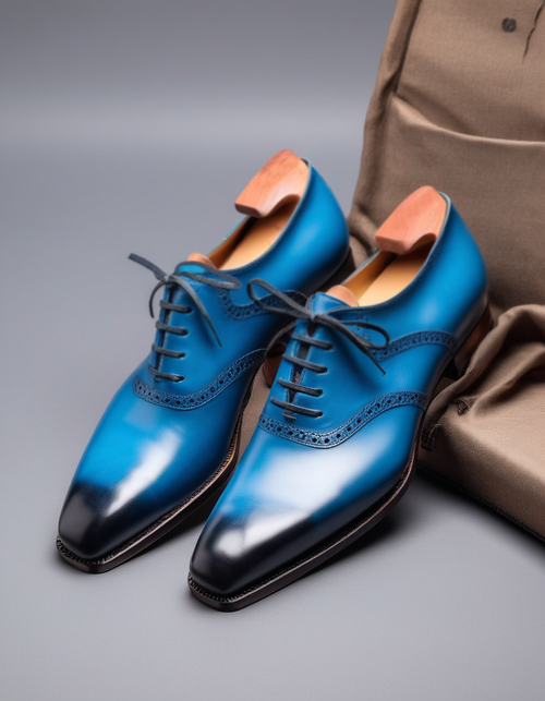 Blue Leather Kratio Brogue Oxfords - Formal Shoes