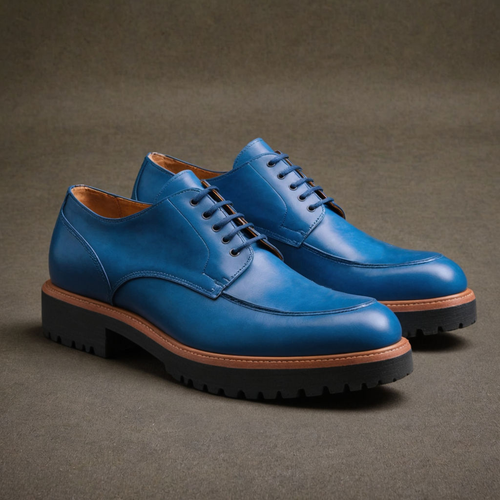 Blue Leather Orion Chunky Derby Shoes - SS23