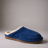 Blue Suede Leather Eliana Fur Lined Slippers